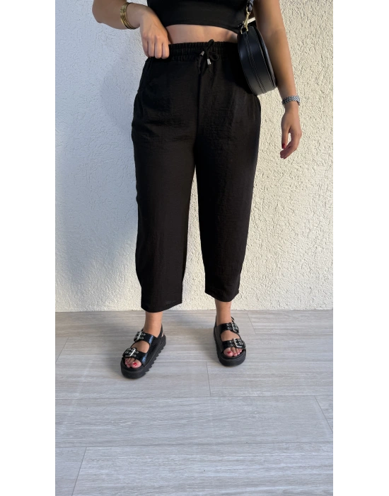 Siyah Keten Şalvar Pantolon