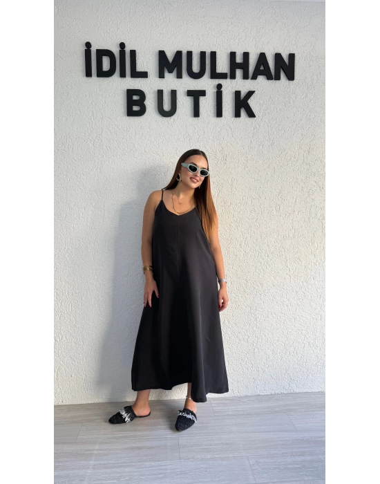 Siyah Tensel Askılı Elbise