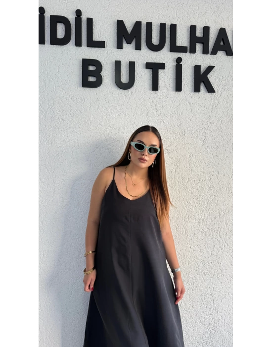 Siyah Tensel Askılı Elbise