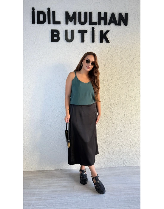 Siyah Yüksek Bel Saten Etek