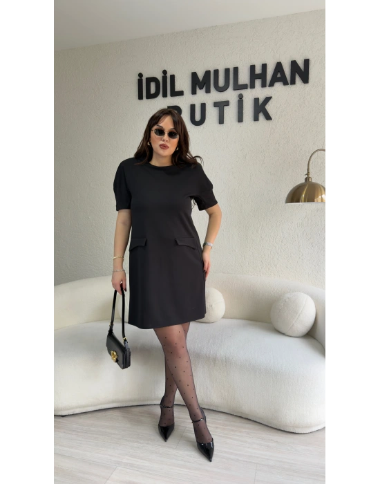 Siyah Zr Model Balon Kol Elbise