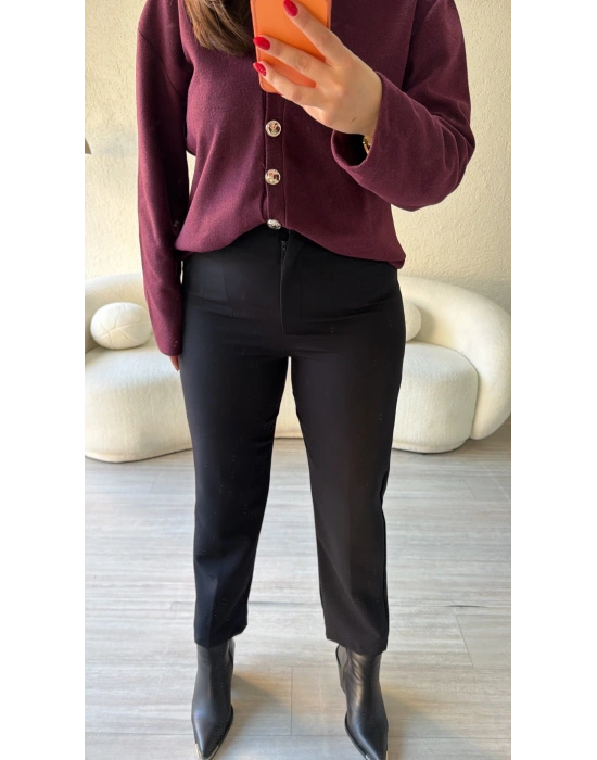 Siyah Zr Model Yüksek Bel Pantolon