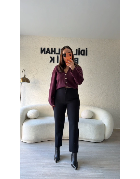 Siyah Zr Model Yüksek Bel Pantolon