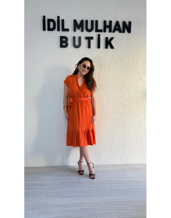 Turuncu Hakim Yaka Volanlı Aerobin Elbise