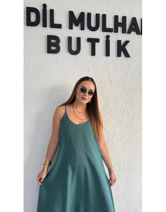 Zümrüt Yeşili Tensel Askılı Elbise