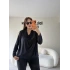 Siyah Sandy Kumaş Degaje Yaka Bluz
