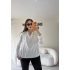 Beyaz Sandy Kumaş Degaje Yaka Bluz
