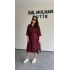 Bordo Kuşaklı Premium Gömlek Elbise