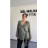 Su Yeşili Kruvaze Yaka Volanlı Bağlamalı Bluz