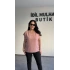 Pudra Pembe V Yaka Çilek Kumaş Bluz