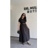Siyah Kemer Detaylı Eteği Poplin Elbise