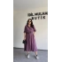 Mürdüm Tensel Dokulu Kemerli Elbise