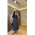 Siyah Gömlek Yaka Eteği Puantiyeli Elbise