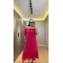 Pembe Madonna Yaka Etek Ucu Fırfırlı Elbise