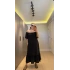 Siyah Madonna Yaka Etek Ucu Fırfırlı Elbise