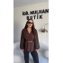 Acı Kahve Kruvaze Yaka Şifon Kollu Bluz