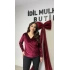 Bordo Kadife Taşlı Drapeli Bluz