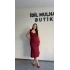 Bordo Kalp Yaka Klasik Midi Elbise