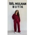 Bordo Yakası Düğmeli Büyük Beden Takım