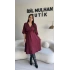 Bordo Yarasa Kol Saten Elbise