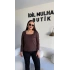Kahverengi Kare Yaka Oysh Kumaş Bluz
