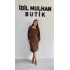 Kahverengi Uzun Kollu Kare Yaka Krep Elbise