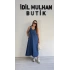 Lacivert Jean Kumaş Lastik Askılı Elbise