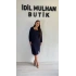 Lacivert Uzun Kollu Kare Yaka Krep Elbise