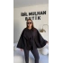 Siyah Oversize Kaşe Kuşaklı Panço