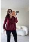 Bordo Sandy Kumaş Degaje Yaka Bluz