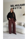 Kahverengi Cırtcırtlı Palazzo Pantolon