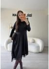 Siyah Güpür Detaylı Sandy Elbise