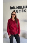 Kırmızı Saten Yandan Bağlamalı Gömlek