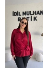 Kırmızı Saten Yandan Bağlamalı Gömlek