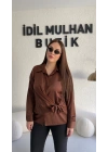 Kahverengi Saten Yandan Bağlamalı Gömlek