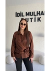 Kahverengi Saten Yandan Bağlamalı Gömlek