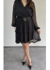 Siyah Kruvaze İki Katlı Yoryo Elbise