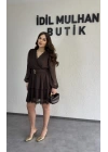 Kahverengi Kruvaze İki Katlı Yoryo Elbise