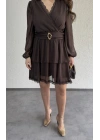 Kahverengi Kruvaze İki Katlı Yoryo Elbise