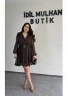 Kahverengi Kruvaze İki Katlı Yoryo Elbise