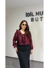 Bordo Volanlı Premium Bluz