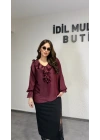 Bordo Volanlı Premium Bluz