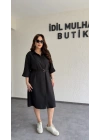 Siyah Kuşaklı Premium Gömlek Elbise