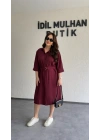 Bordo Kuşaklı Premium Gömlek Elbise