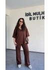 Kahverengi Oysh Kumaş V Yaka Salaş Takım