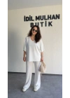 Beyaz Oysh Kumaş V Yaka Salaş Takım