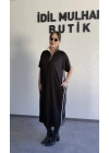Fermuarlı Yaka Siyah Rahat Kesim Elbise