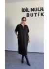 Fermuarlı Yaka Siyah Rahat Kesim Elbise