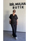 Siyah Kruvaze Bluz Pantolon Takım