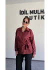 Bordo Saten Yandan Bağlamalı Gömlek